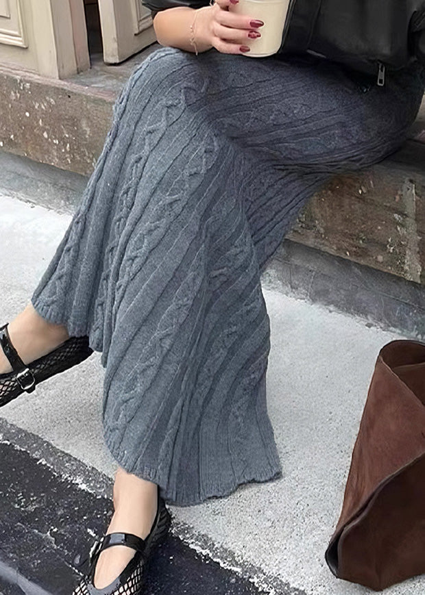 Grey Tie Waist Knit Wraped Skirts Spring