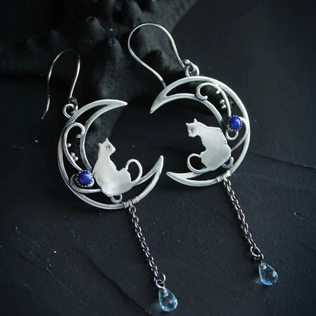Blue Zirconia Cat Earrings in Sterling Silver