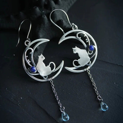Blue Zirconia Cat Earrings in Sterling Silver