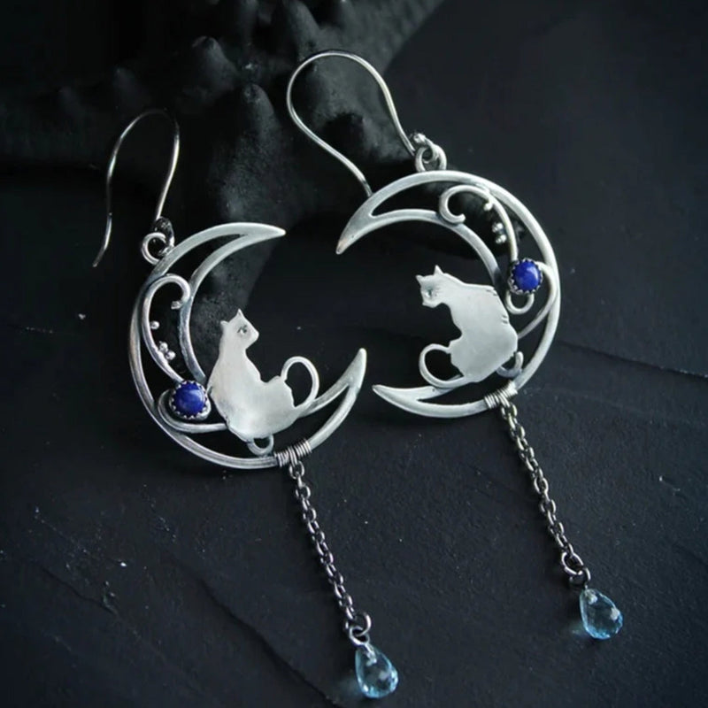 Blue Zirconia Cat Earrings in Sterling Silver