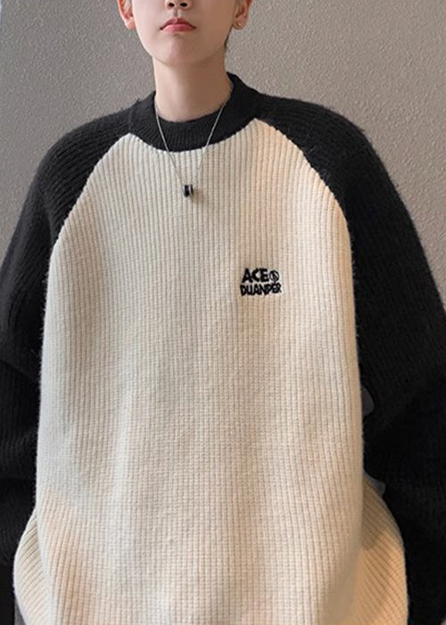Loose Red Letter Patchwork Knit Sweater Winter