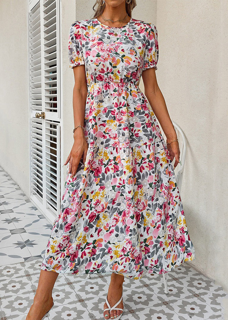 Loose O Neck Print Patchwork Cotton Holiday Dress Summer