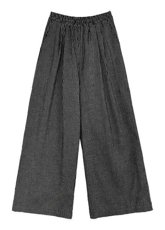 Italian Black Oversized Striped Cotton Wide Leg Pants Spring