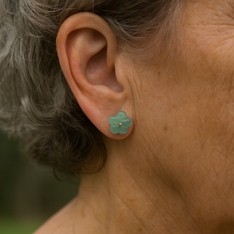 Turquoise Earrings With Crystal Flower
