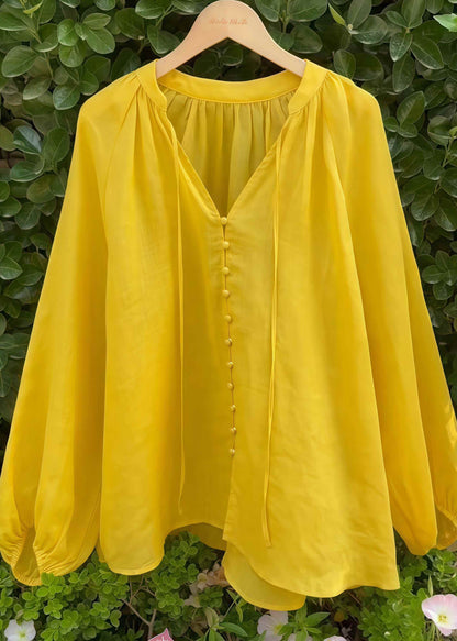 Yellow Oversized Cotton Upf 50+shirt Fall