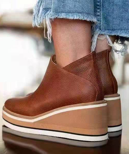 Black Zippered Splicing Wedge Ankle Boots