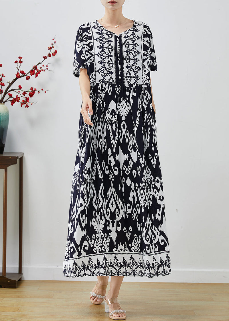 Black Oversized Print Cotton Holiday Dresses Summer