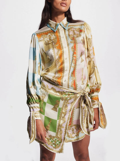 Knotted Irregular Unique Printed Mini Dress