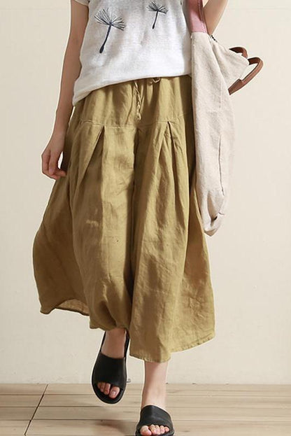 Khaki Linen Wide-leg Pants Summer Loose Trousers