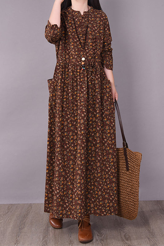 Fall Retro Disc Buckle Dress Waist Dress