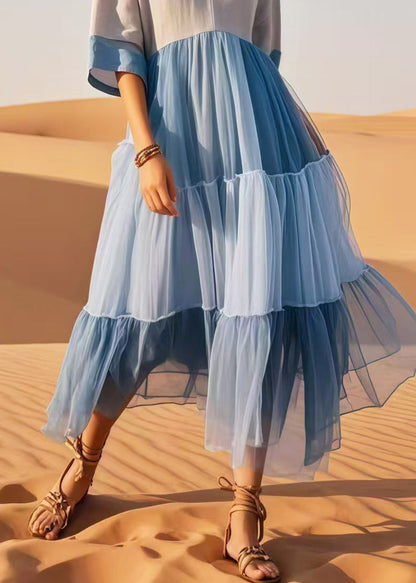 Colorblock V Neck Patchwork Cotton Dresses Summer