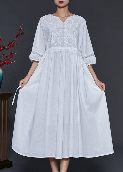 White Embroidered Cotton Cinched Dress Summer