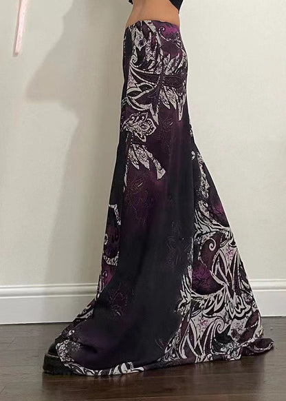 Purple Print Draping a Line Skirt Spring