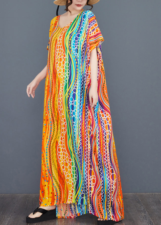 Rainbow Oversized Striped Long Dress Batwing Sleeve