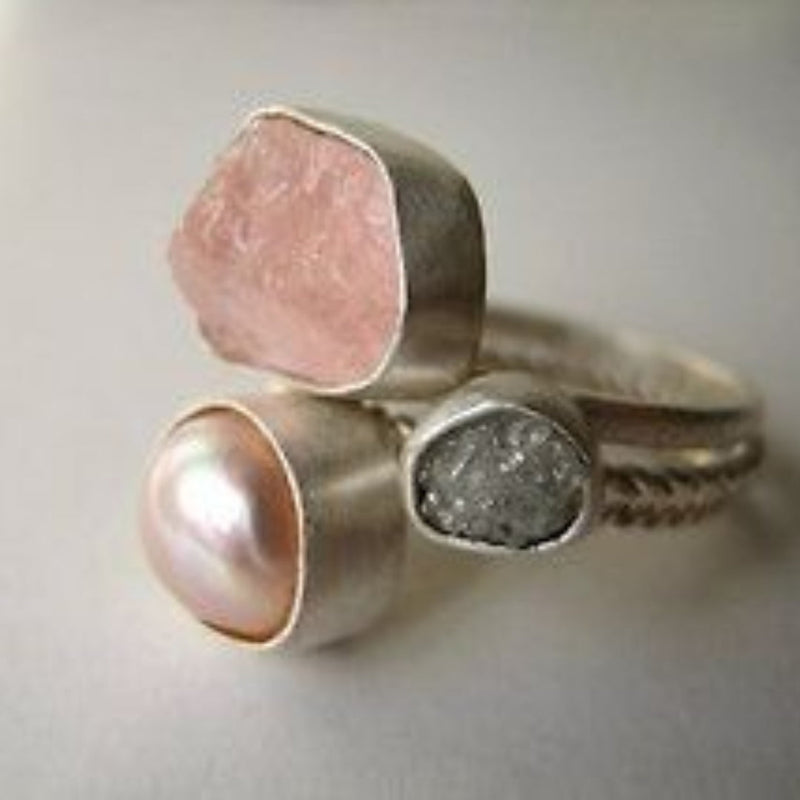Crystal & Rose Pearl Ring