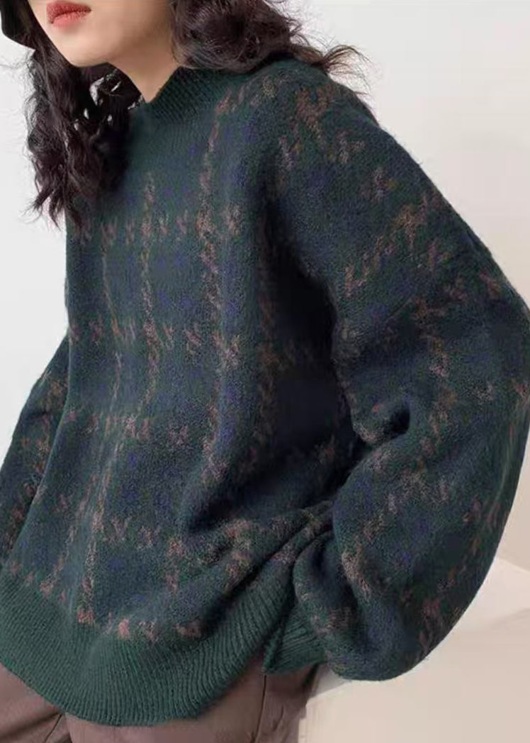 Red O Neck Print Loose Knit Sweater Spring