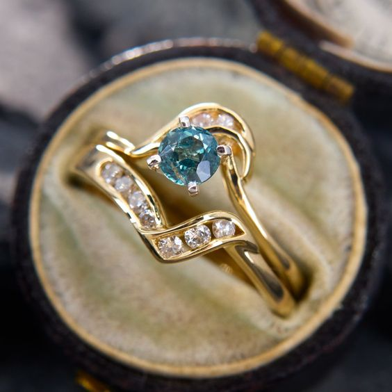 Turquoise Crystal Gold Ring