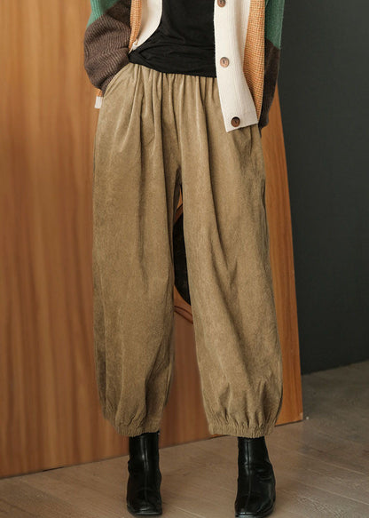 Khaki Corduroy Beam Pants High Waist Oversized Fall
