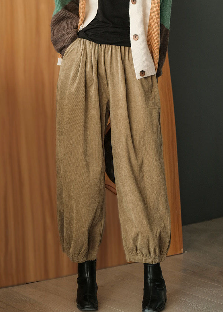 Khaki Corduroy Beam Pants High Waist Oversized Fall