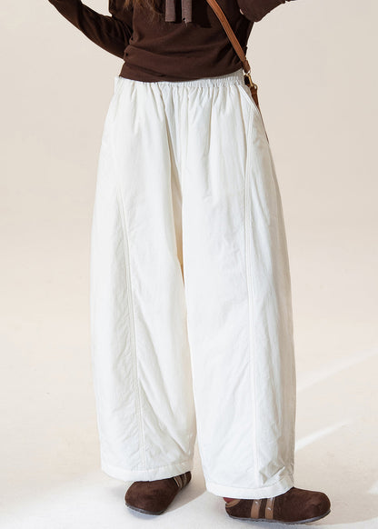 French Apricot Elastic Waist Fine Cotton Filled Pants Winter