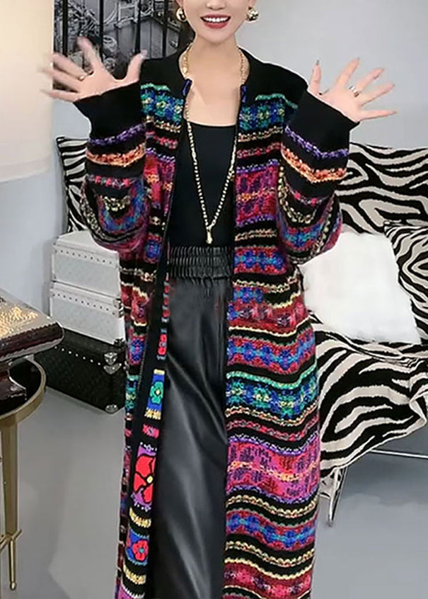 New Rainbow O-neck Zip Up Patchwork Knit Cardigans Fall