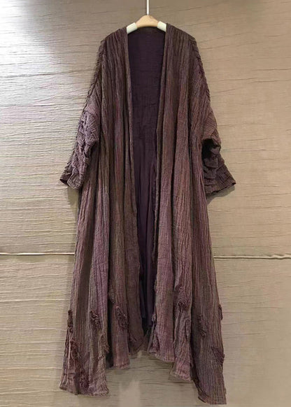 Purple V Neck Linen Cardigans Long Sleeve
