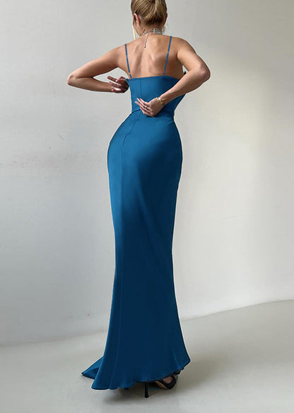 Navy Wraped Bow Silk Vestidos Dress Summer