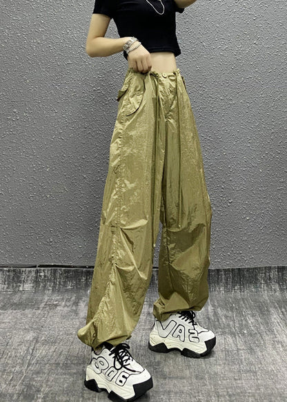 Khaki Pockets Patchwork Drawstring Beam Pants Summer