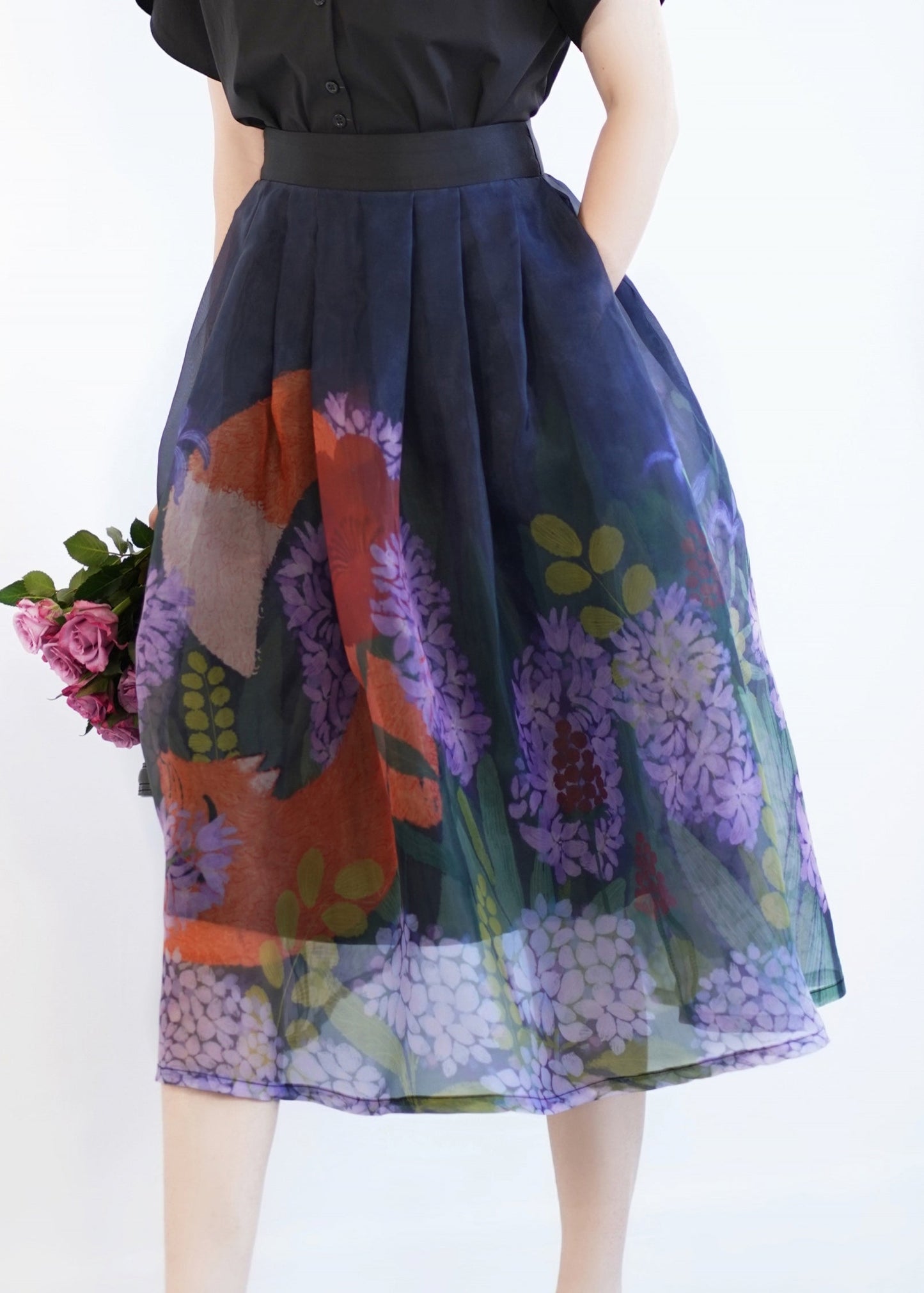 Blue Print Wrinkled Tulle Maxi Skirt