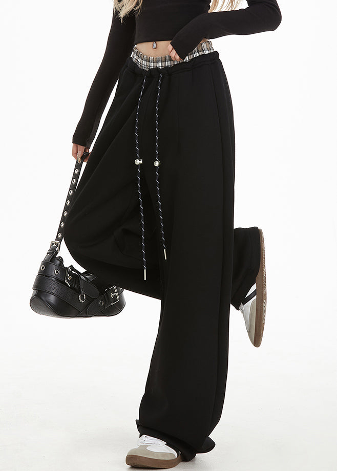Black Elastic Waist Straight Pants Spring