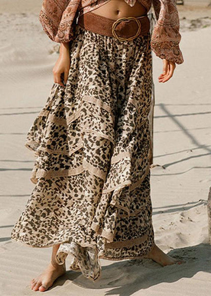Original Design Leopard Lace Elastic Waist Cotton Skirts Summer