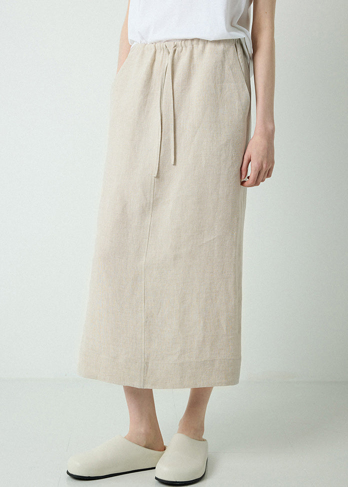Pockets Drawstring Elastic Waist Linen Skirts Spring