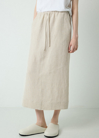 Pockets Drawstring Elastic Waist Linen Skirts Spring