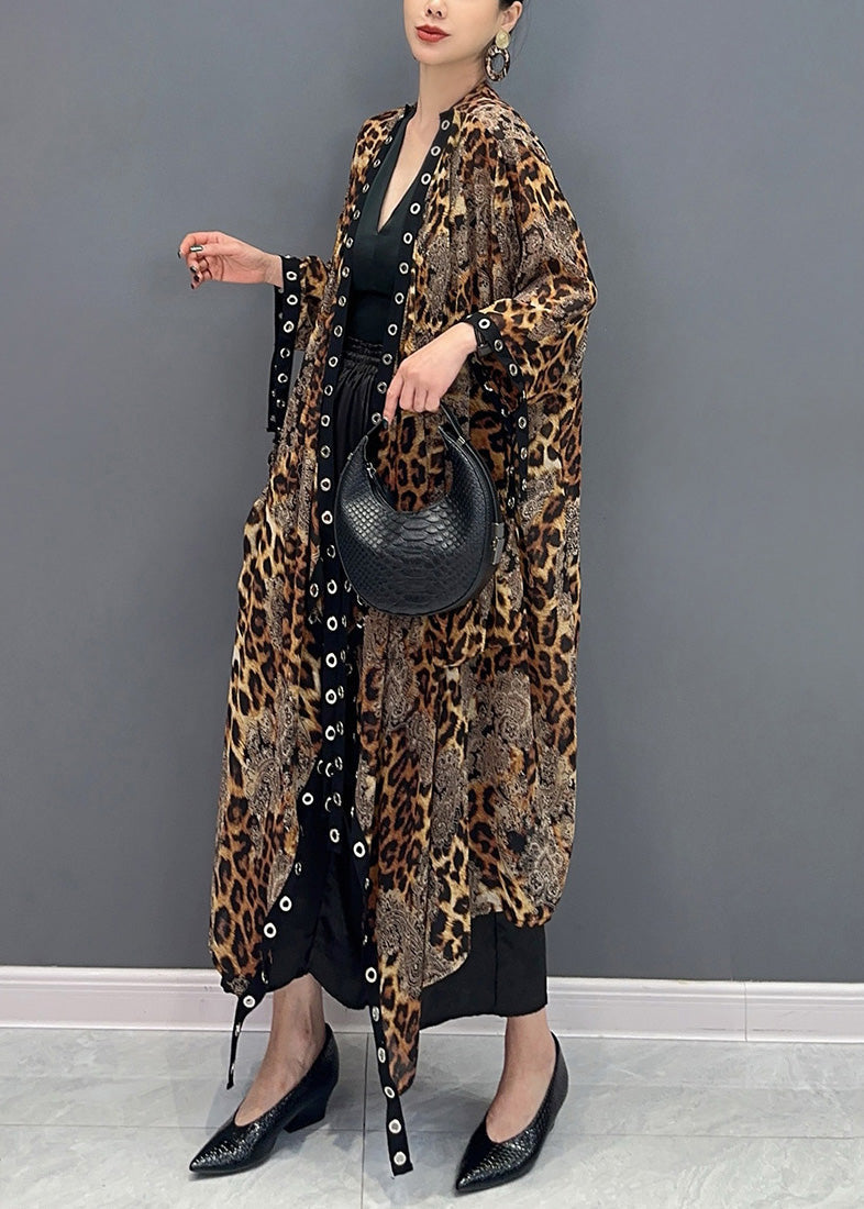 Summer Leopard Cardigan Asymmetrical Design Long Sleeve