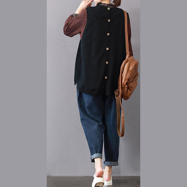 Boutique Black Sweaters Big Pockets Sweaters Sleeveless Shirt