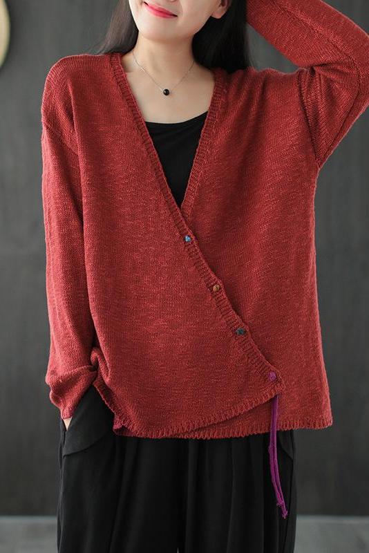 Knitted Retro Pure Color V-neck Sweater Coat