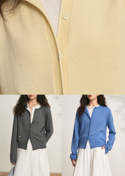 Blue Button Knit Fall Cardigans O Neck