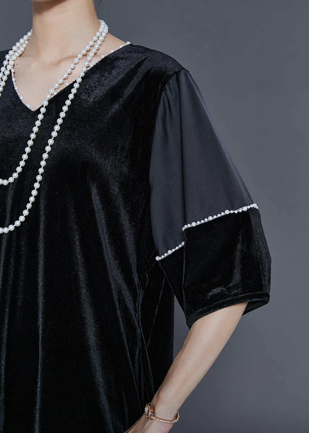 Black Oversized Side Open Silk Velvet Party Dress Summer