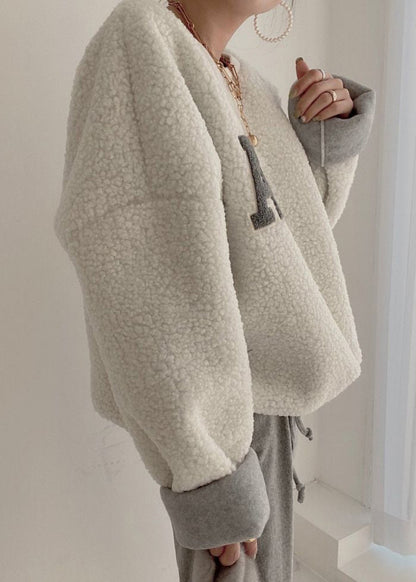 Beige Drawstring Cozy Sweatshirt Batwing Sleeve