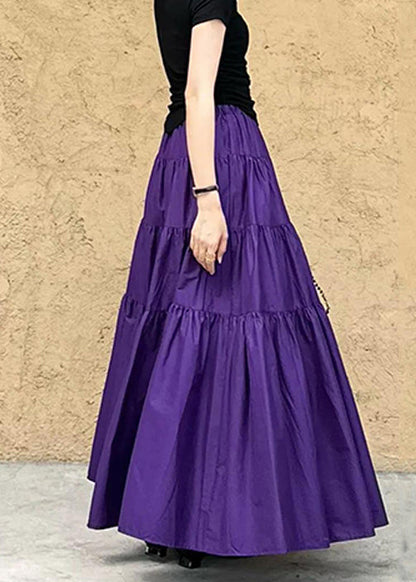 Purple Pockets Wrinkled Cotton Skirt Summer