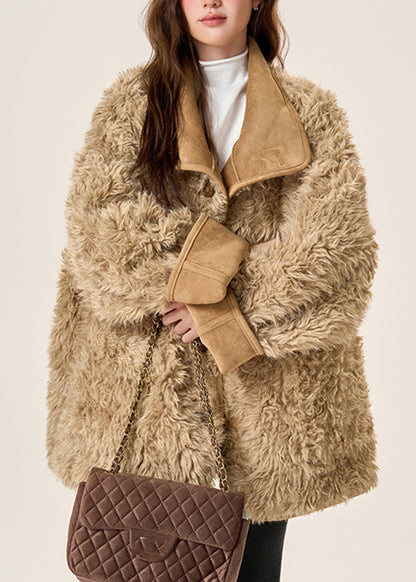 Organic Brown Pockets Fleece Wool Lined Wear on Both Sides Coats Winter