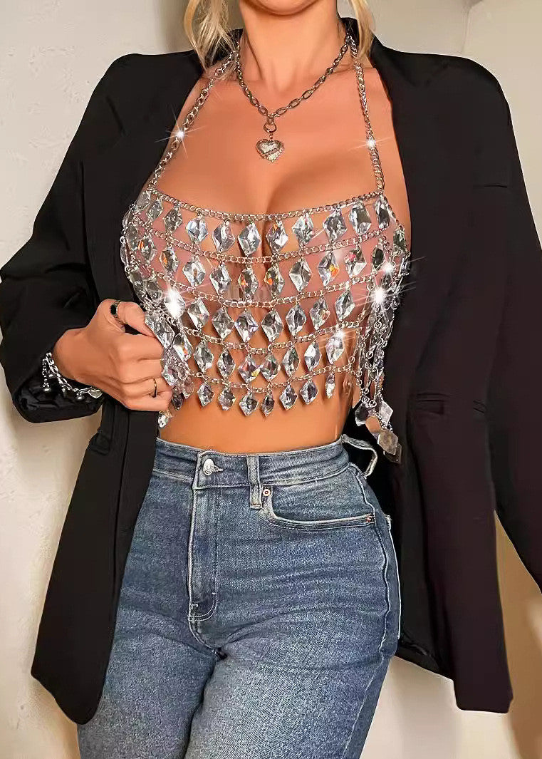 Handmade Hollow Gemstone Hanging Neck and Backless Tops Summer