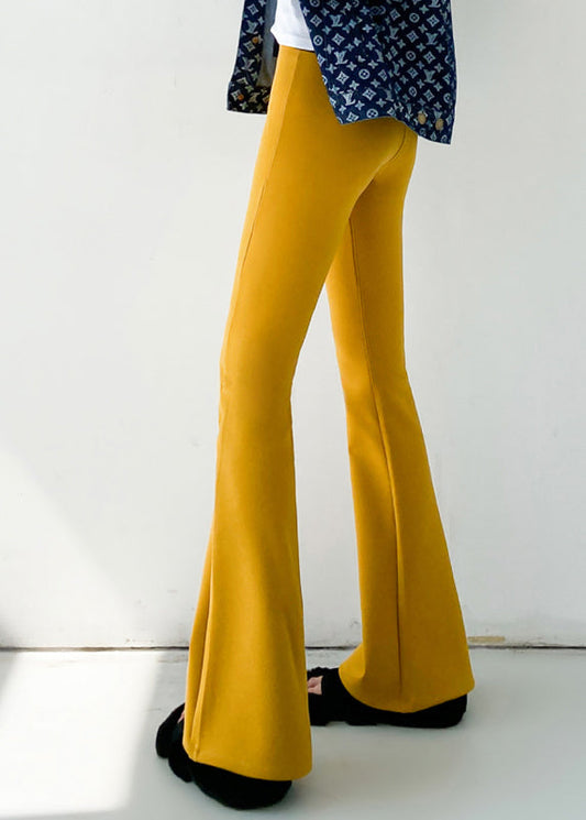 Yellow High Waist Slim Fit Flared Trousers Spring