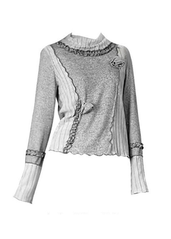 Grey Turtleneck Patchwork Top Fall