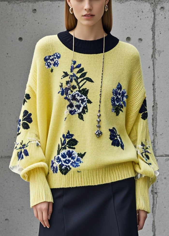Yellow Jacquard Thick Short Sweaters Fall
