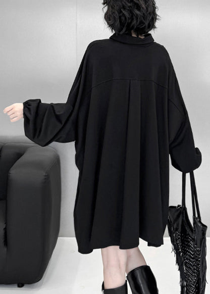 Black Hollow Out Mid Dress Lantern Sleeve