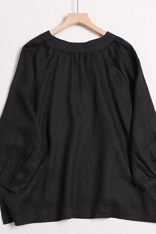 Cotton Linen V Neck Shirt Tops