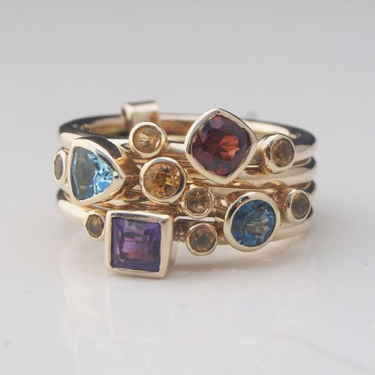 Colorful Stones Layered Gold Ring