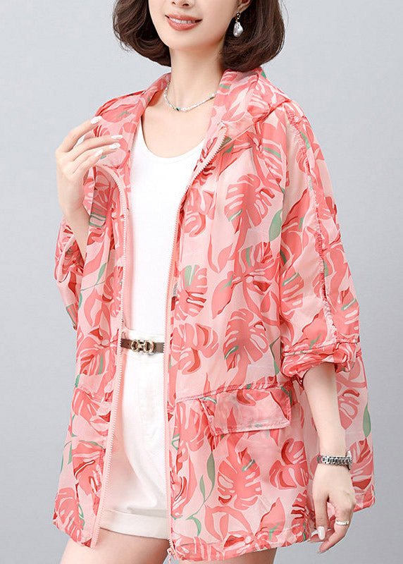 Pink Zippered Hoodie Upf 50+ Coat Jacket Lantern Sleeve