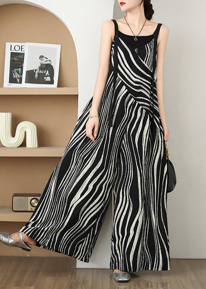 Black Oversized Zebra Pattern Jumpsuits Summer